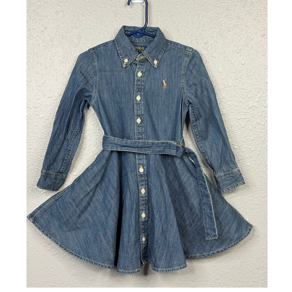 Ralph Lauren Blue Belted Cotton Denim Shirtdress / Size-3-3T - Picture 3 of 16